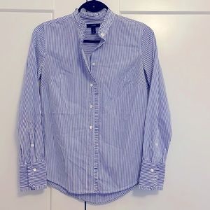 J. Crew Cotton Ruffled Button-up Shirt Oxford/Blue stripes size 0